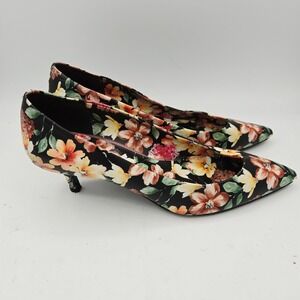 Nine West Floral Kitten Heel Pointed Toe Pumps Women's Size 10M Black Multi